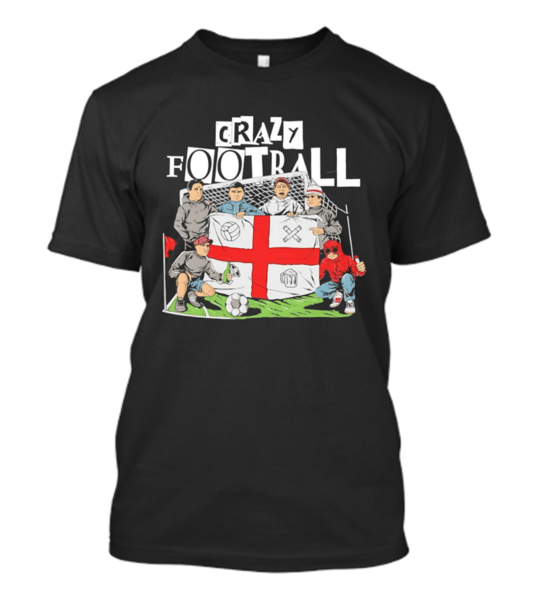 Crazy Football England Flag Fans Soccer Goal Field T-Shirt