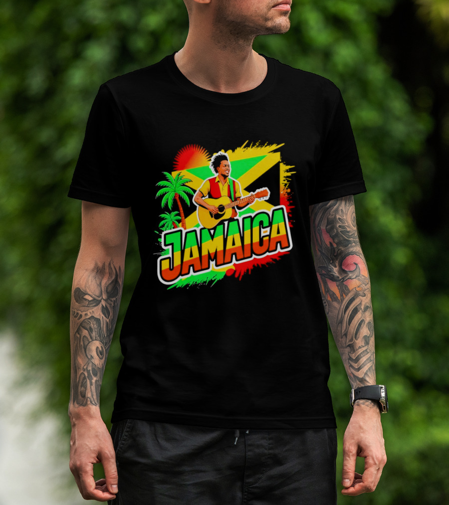 Jamaica Musician 2026 Vibrant Island Vibes Guitarist Flag T-Shirt