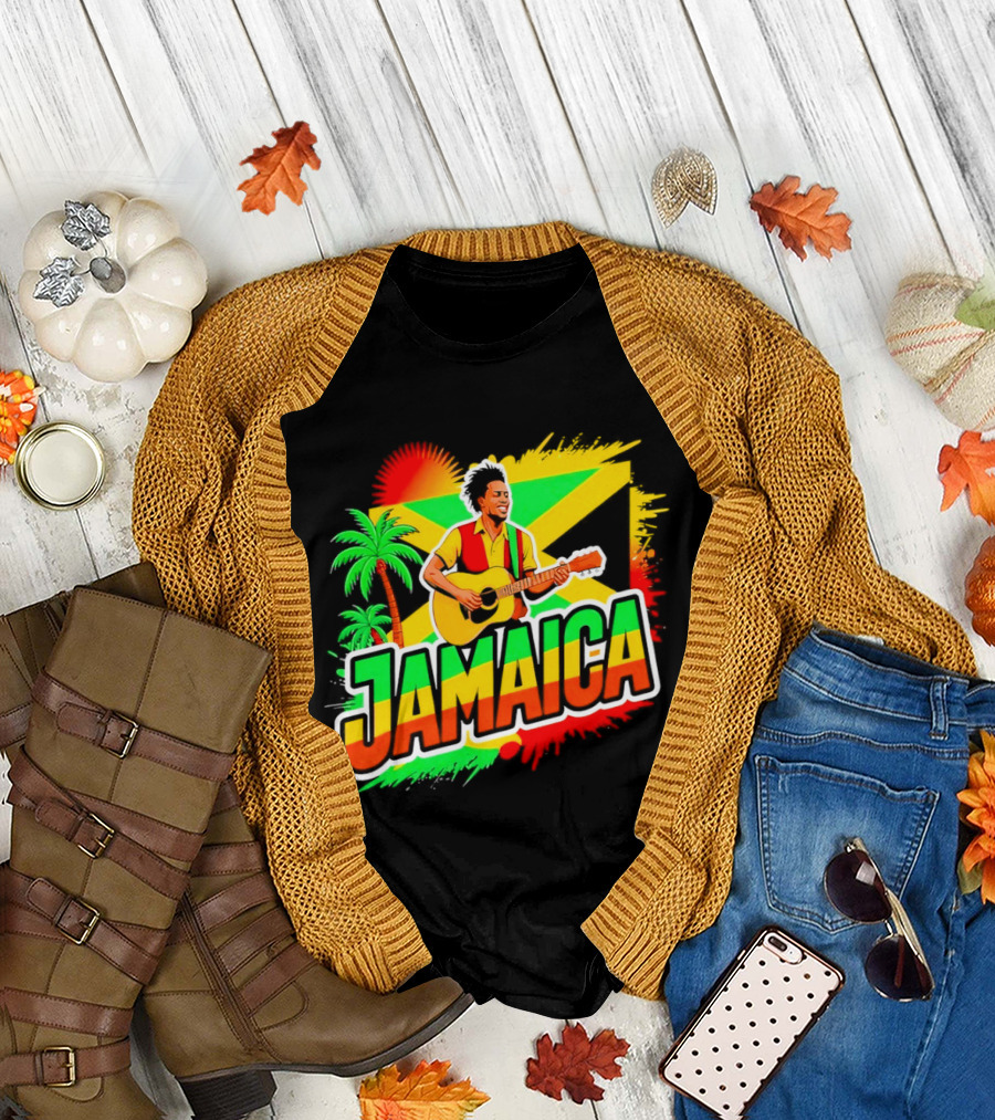 Jamaica Musician 2026 Vibrant Island Vibes Guitarist Flag T-Shirt