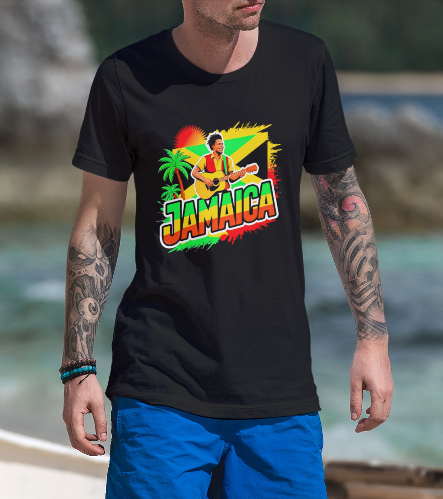Jamaica Musician 2026 Vibrant Island Vibes Guitarist Flag T-Shirt