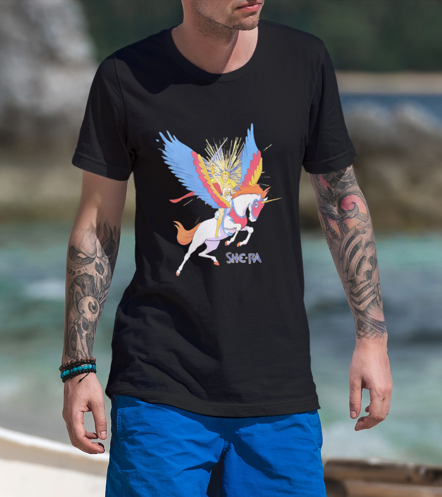 She Ra Riding Swift Wind Pegasus Unicorn Adventure T-Shirt