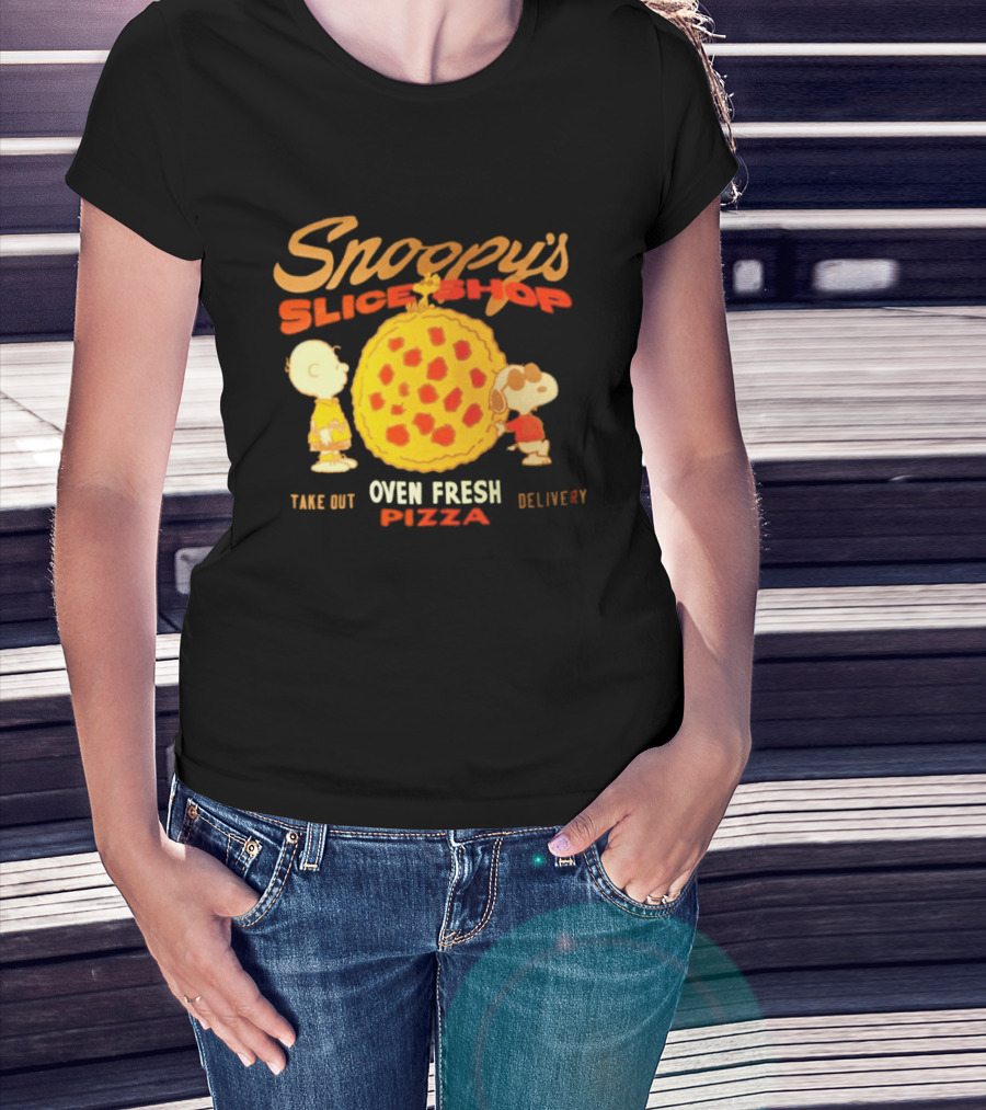 Snoopy's Slice Shop Oven Fresh Pizza Take Out Delivery T-Shirt