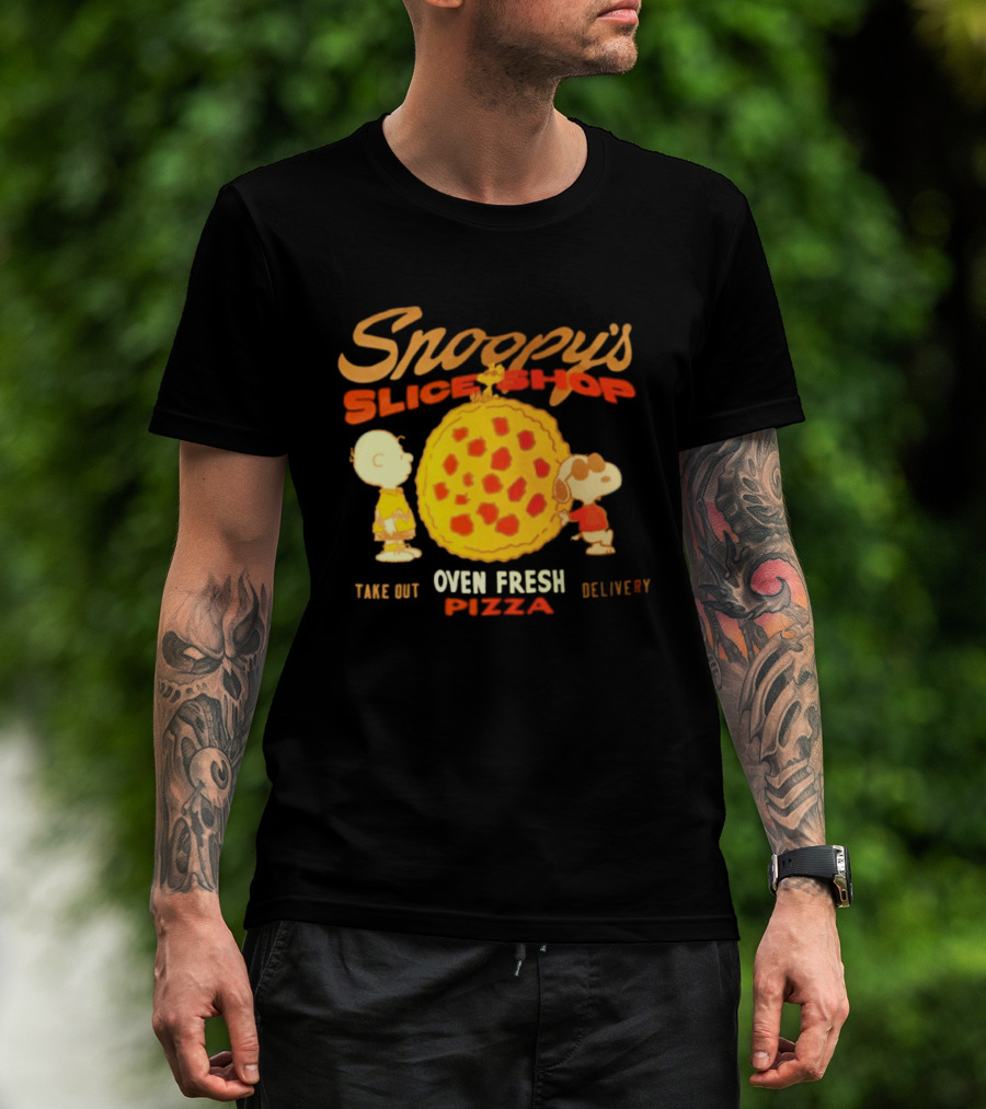 Snoopy's Slice Shop Oven Fresh Pizza Take Out Delivery T-Shirt
