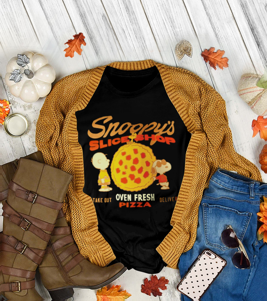 Snoopy's Slice Shop Oven Fresh Pizza Take Out Delivery T-Shirt