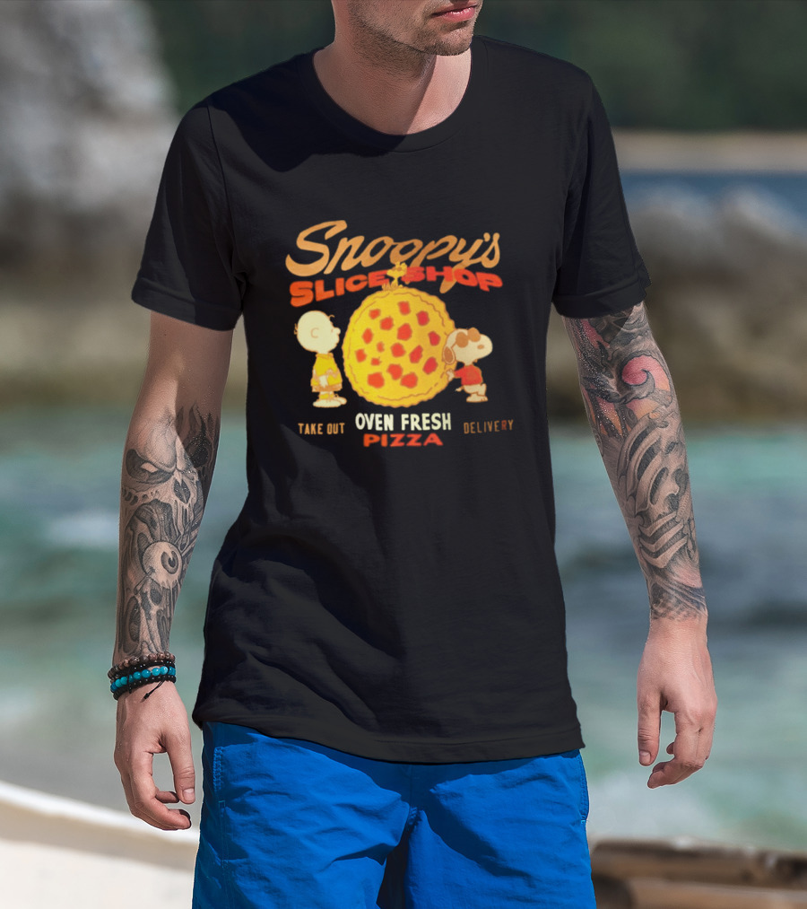 Snoopy's Slice Shop Oven Fresh Pizza Take Out Delivery T-Shirt
