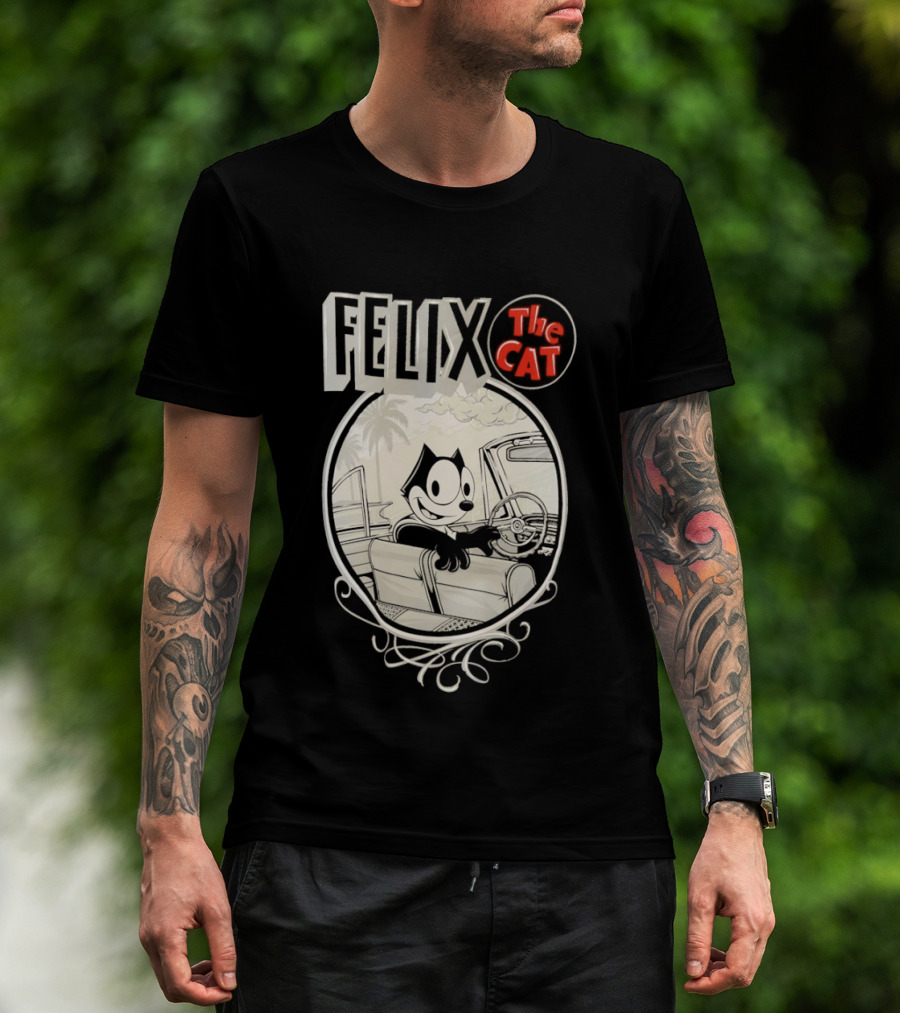 Felix The Cat Driving Car By Mister Cartoon With Palm Tree T-Shirt