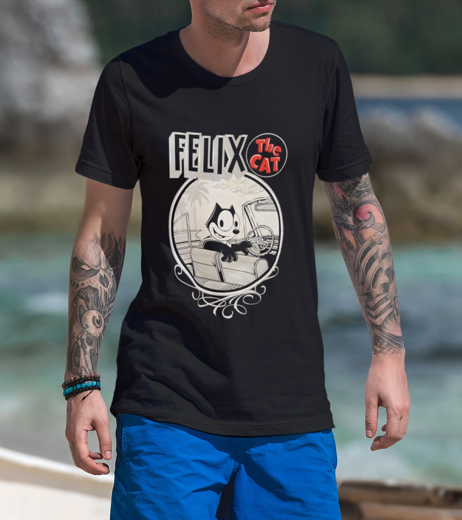 Felix The Cat Driving Car By Mister Cartoon With Palm Tree T-Shirt