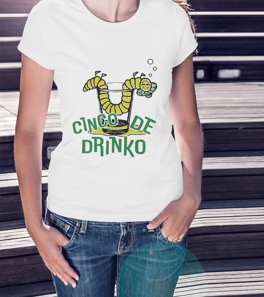 Cinco De Drinko Tequila Worm Drink Glass Bubbles T-Shirt