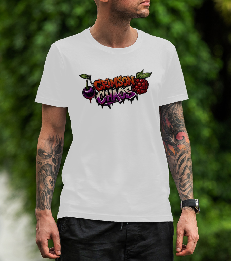Crimson Chaos Fruits Cherry And Raspberry Graffiti T-Shirt