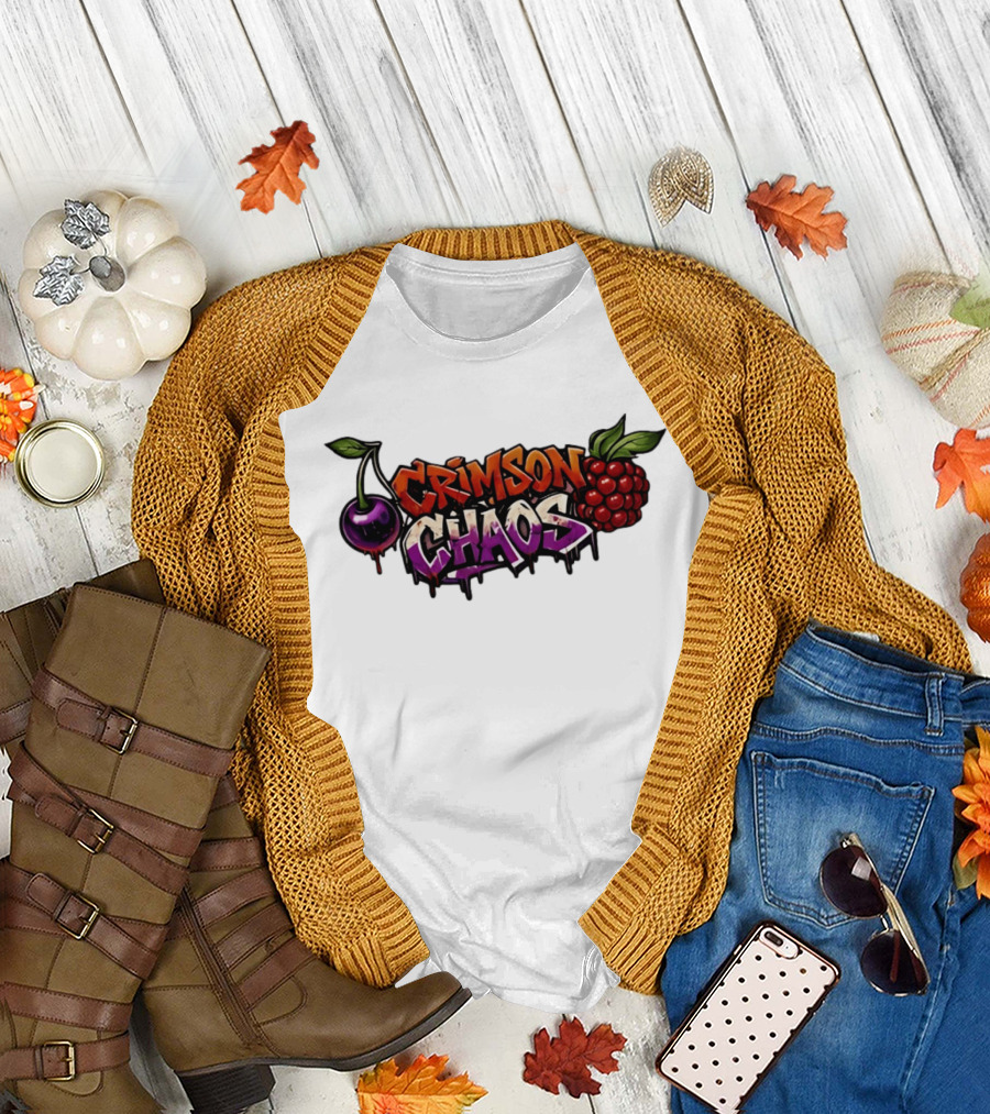 Crimson Chaos Fruits Cherry and Raspberry Graffiti T-Shirt
