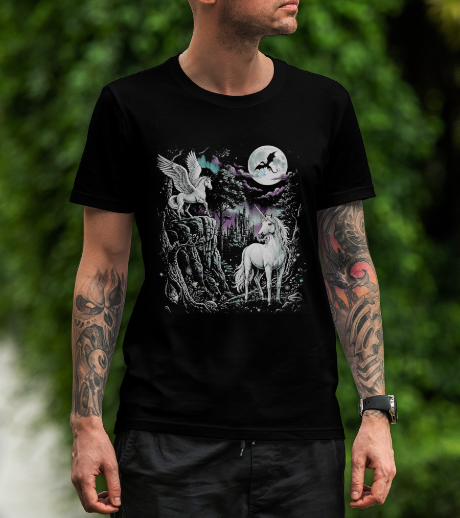 Fantasy Unicorn Neon Galaxy Moonlight Enchantment T-Shirt