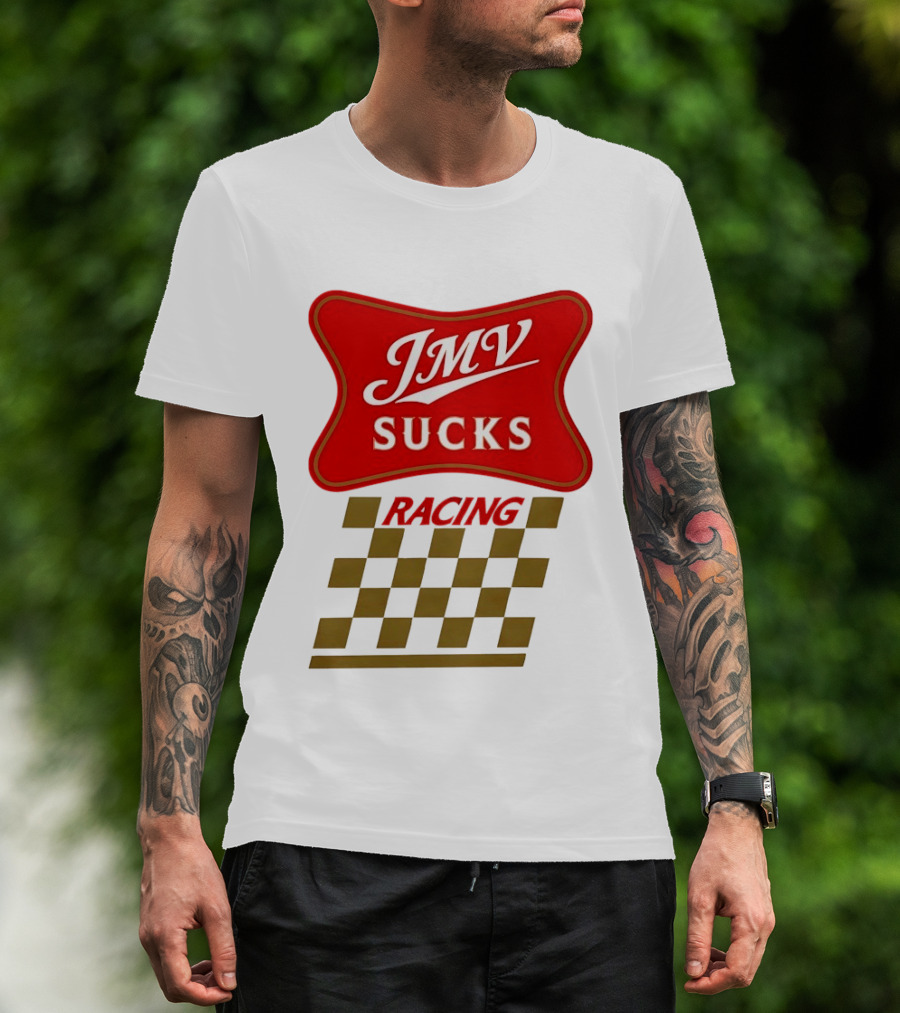 JMV Sucks Racing Checkered Flag Red And White T-Shirt
