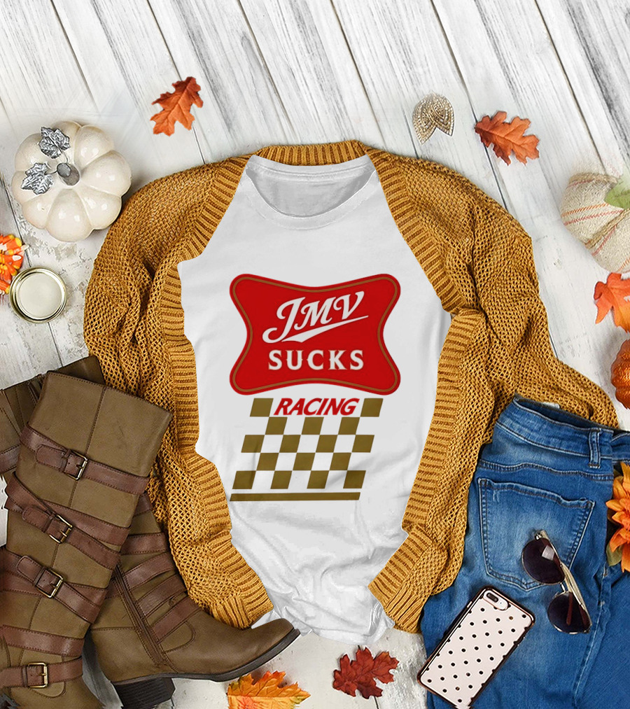 JMV Sucks Racing Checkered Flag Red and White T-Shirt