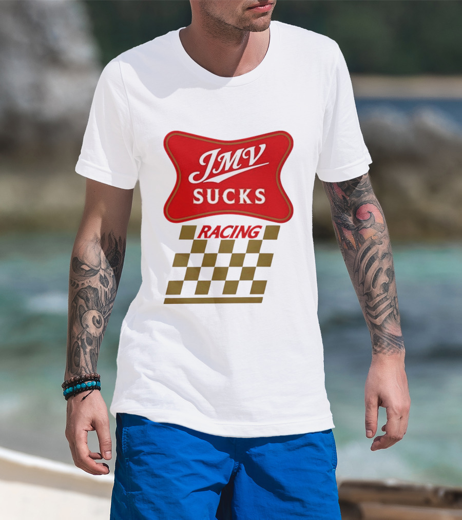 JMV Sucks Racing Checkered Flag Red And White T-Shirt