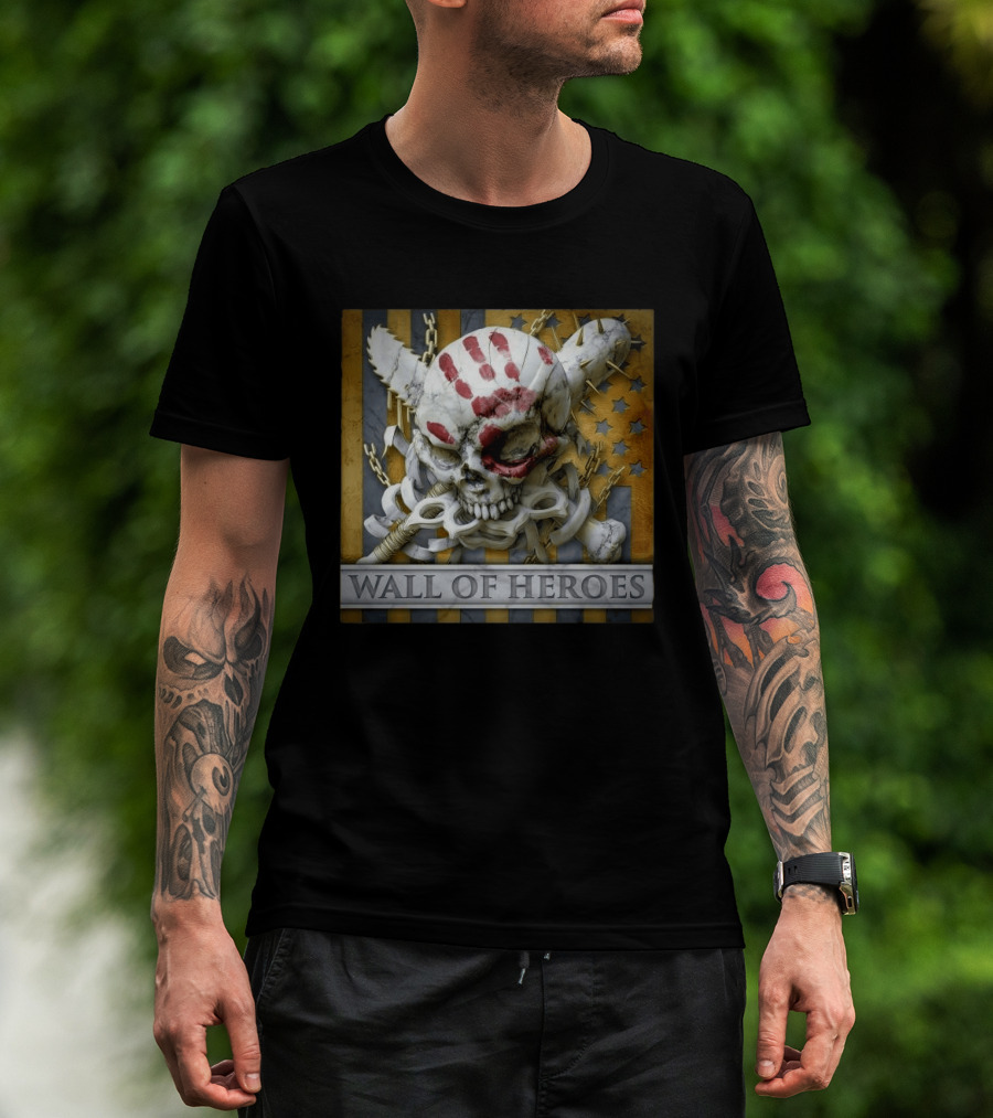 Five Finger Death Punch Wall Of Heroes Skull And Mace Chains Stars T-Shirt