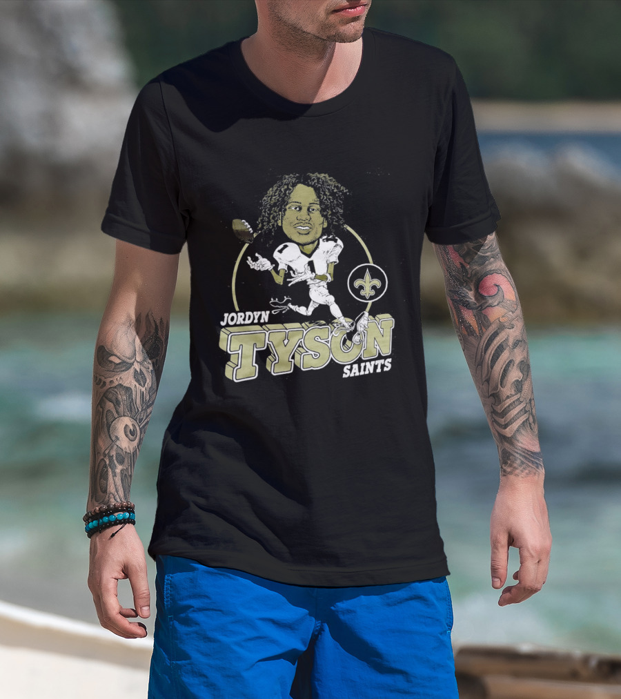 New Orleans Saints Jordyn Tyson Number 1 Caricature Fleur De Lis T-Shirt