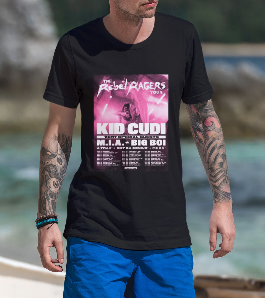 The Rebel Ragers Tour Kid Cudi 2026 Featuring M.I.A. Big Boi A Trak Dot Da Genius Tour Dates T-Shirt