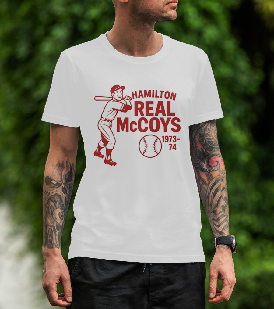 Hamilton Real McCoys Baseball 1973 1974 Retro Player T-Shirt