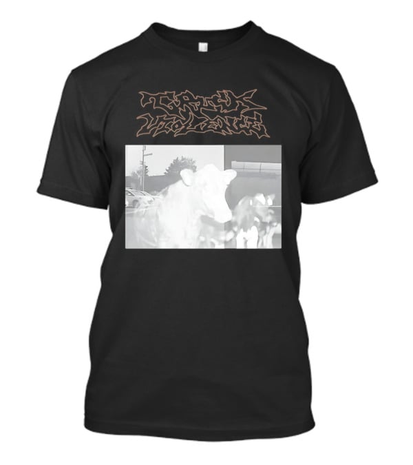 Truck Stop Violence Cow Photo Retro Style Casual Wear T-Shirt