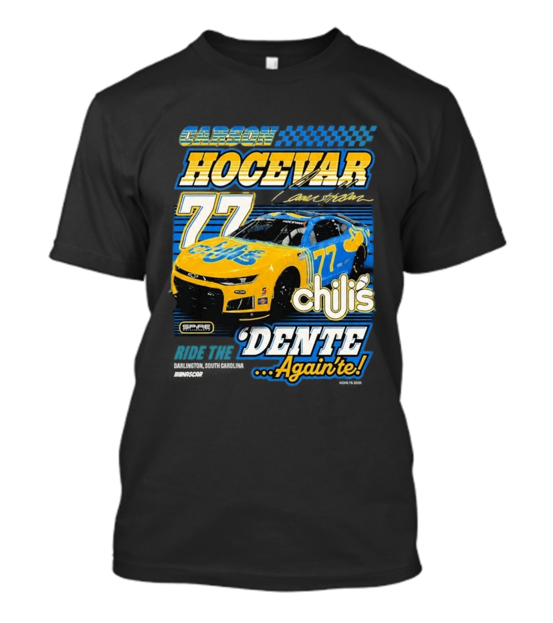 Carson Hocevar 77 Chili's Spire Motorsports Dente Again'te Darlington T-Shirt