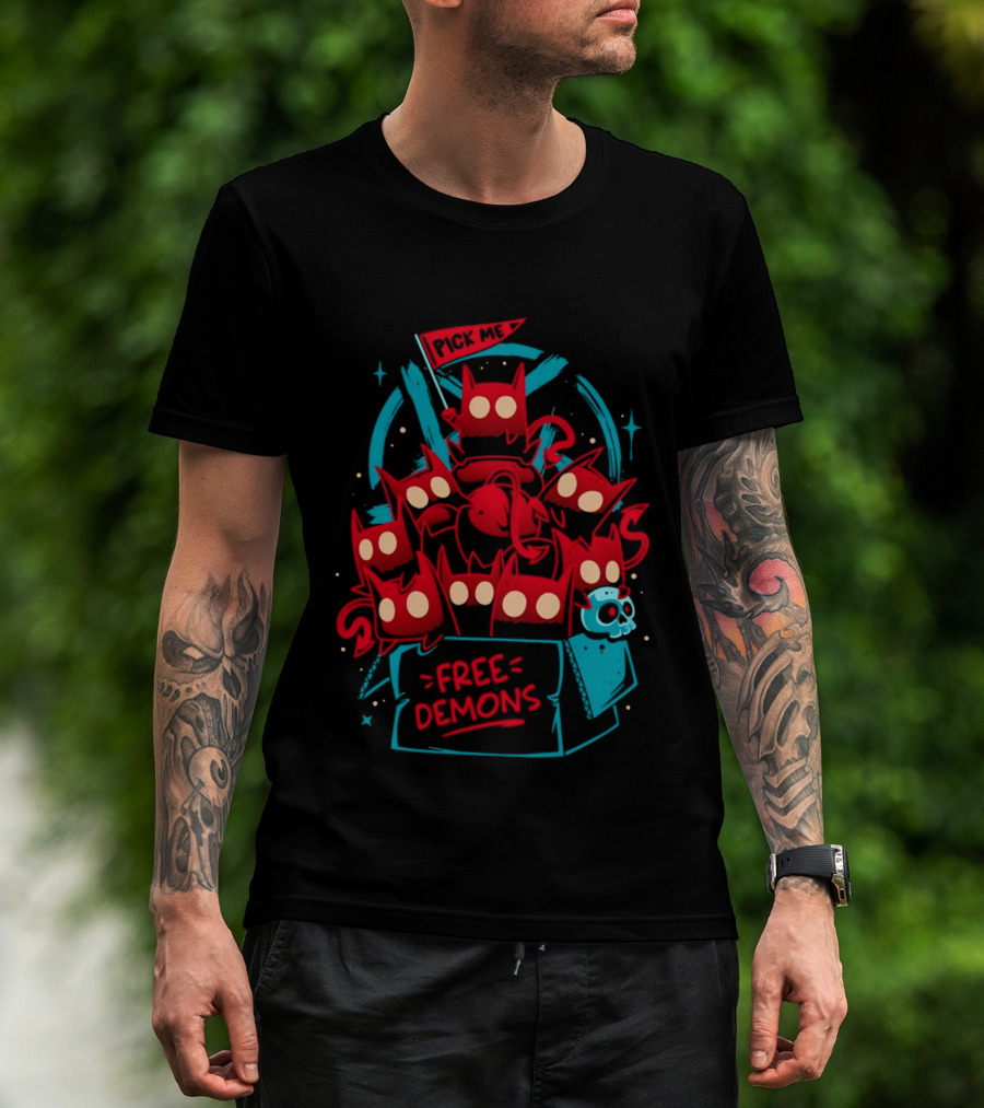 Free Demons Box Pick Me Red Monsters Cute Cartoon T-Shirt