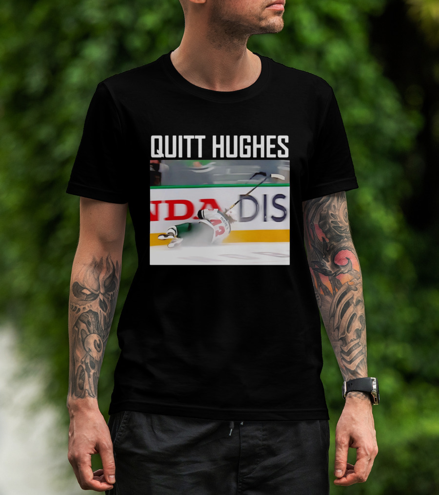 Quitt Hughes Hockey Player Falling Action Moment T-Shirt