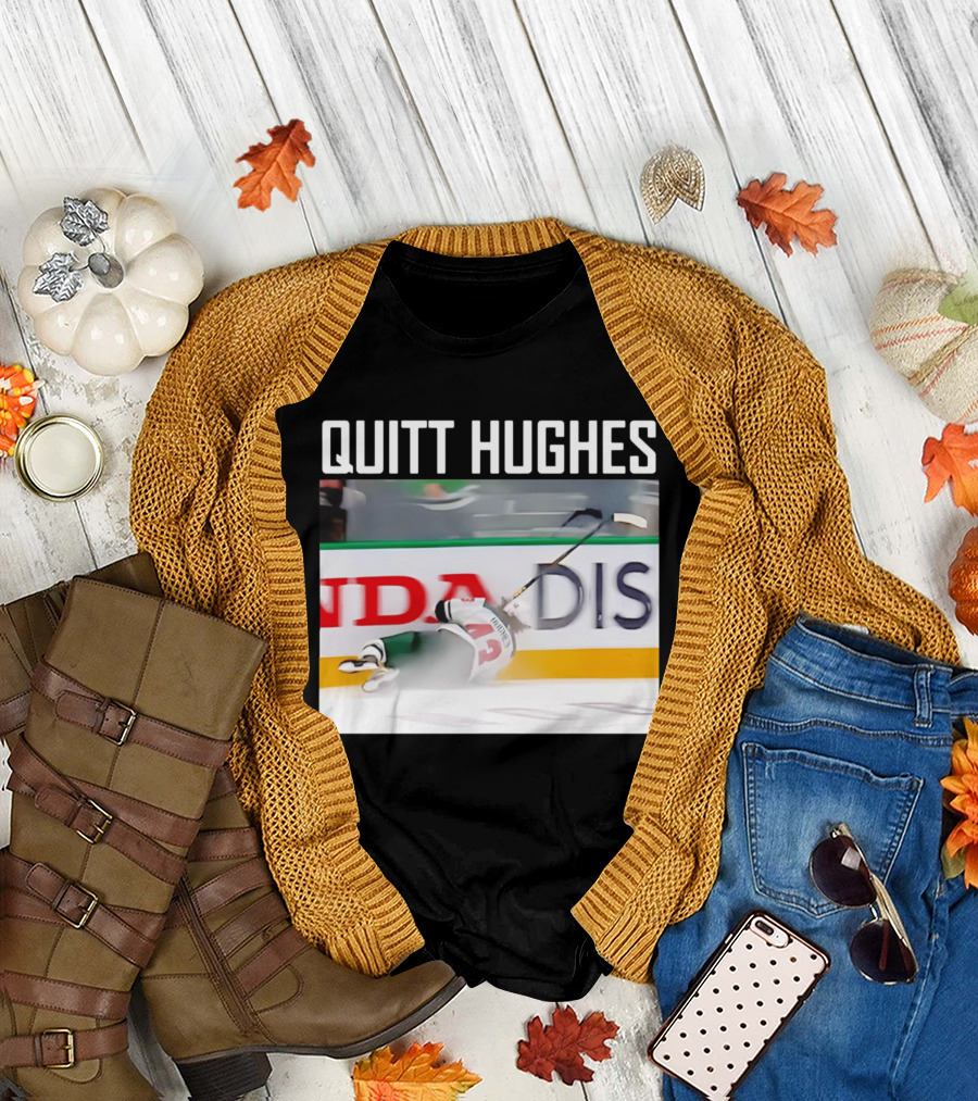 Quitt Hughes Hockey Player Falling Action Moment T-Shirt