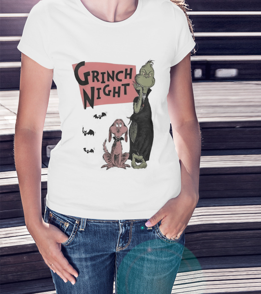 Grinch And Max Halloween Night Spooky Scene T-Shirt