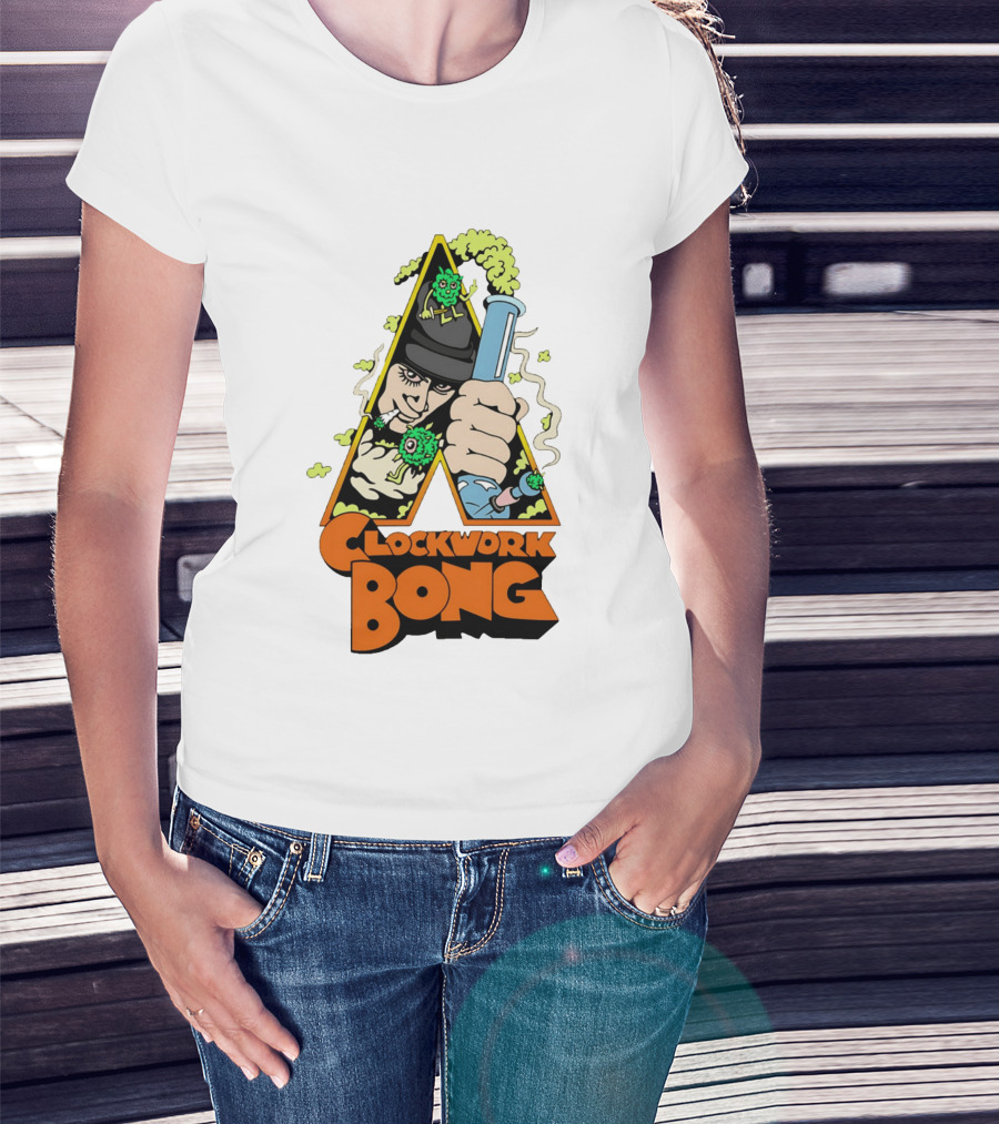 Work Bong Triangle Character Holding Bong With Smoke And Green Creatures T-Shirt