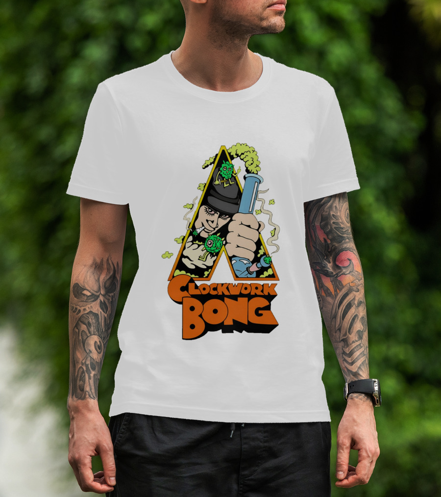 Work Bong Triangle Character Holding Bong With Smoke And Green Creatures T-Shirt