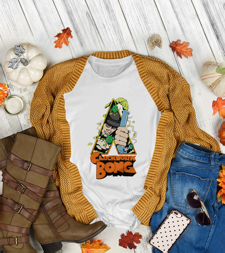 work Bong Triangle Character Holding Bong with Smoke and Green Creatures T-Shirt