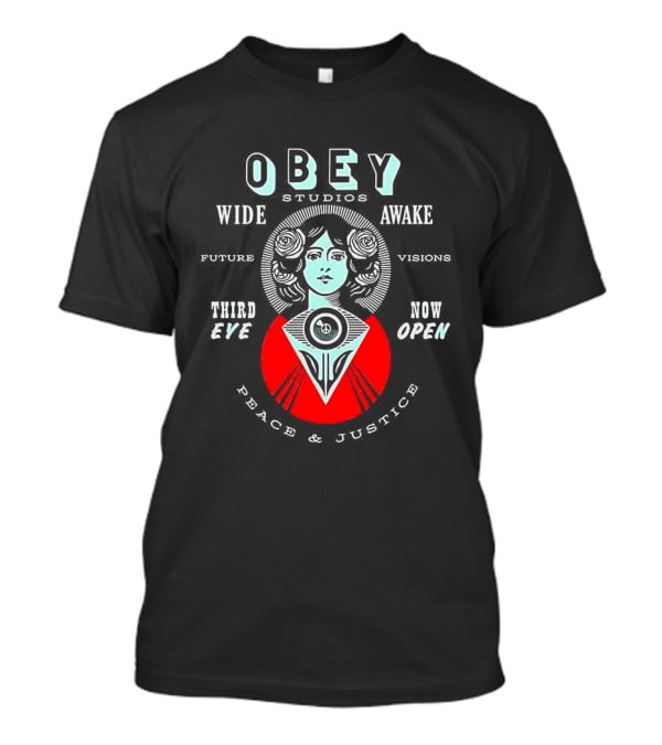 Obey Studios Wide Awake Future Visions Third Eye Now Open Peace And Justice T-Shirt
