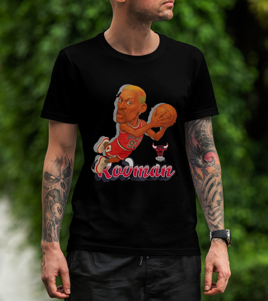 Dennis Rodman Chicago Bulls 91 Fickett Classics Windy City Cartoon T-Shirt