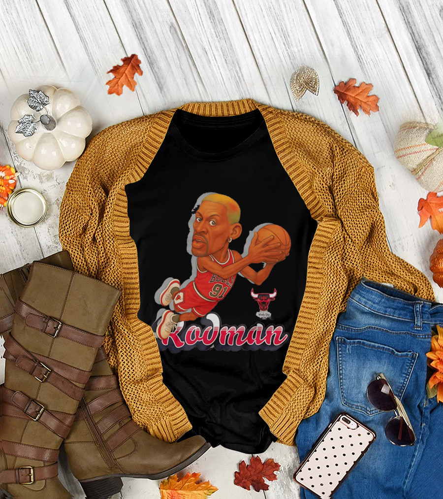 Dennis Rodman Chicago Bulls 91 Fickett Classics Windy City Cartoon T-Shirt