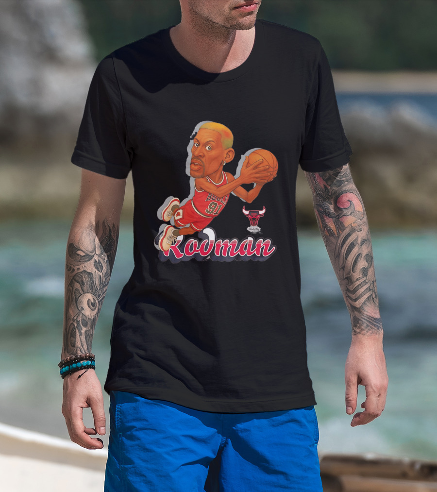 Dennis Rodman Chicago Bulls 91 Fickett Classics Windy City Cartoon T-Shirt