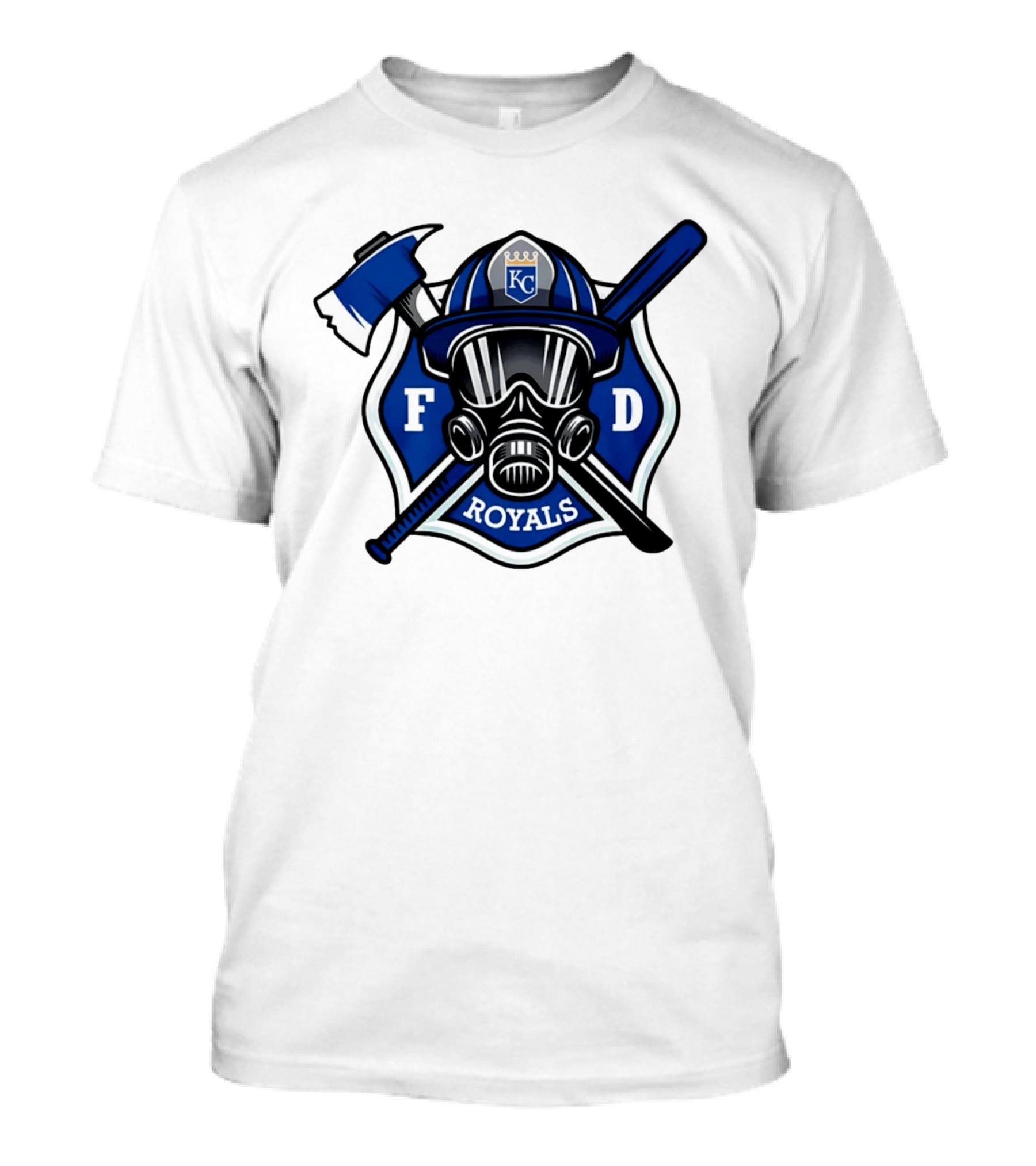Kansas City Royals Firefighter FD Helmet Gas Mask Axe Bat T-Shirt