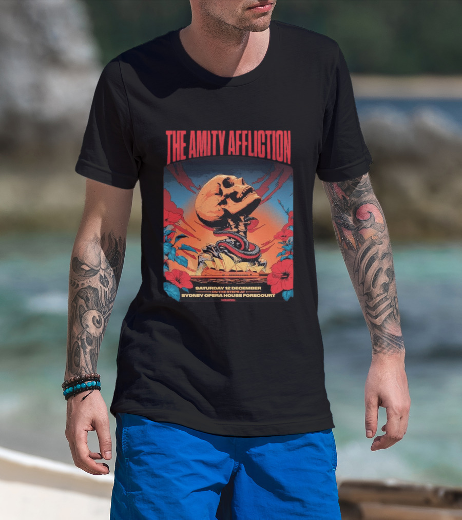 The Amity Affliction Sydney Opera House Forecourt Tour 12 December 2026 Skull Snake Flowers T-Shirt