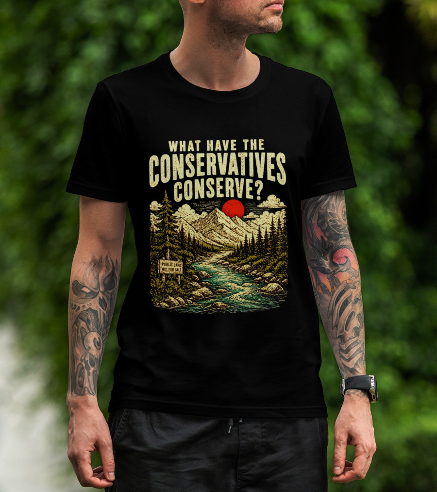 What Have The Conservatives Conserve Public Land Not For Sale Mountains Sun T-Shirt