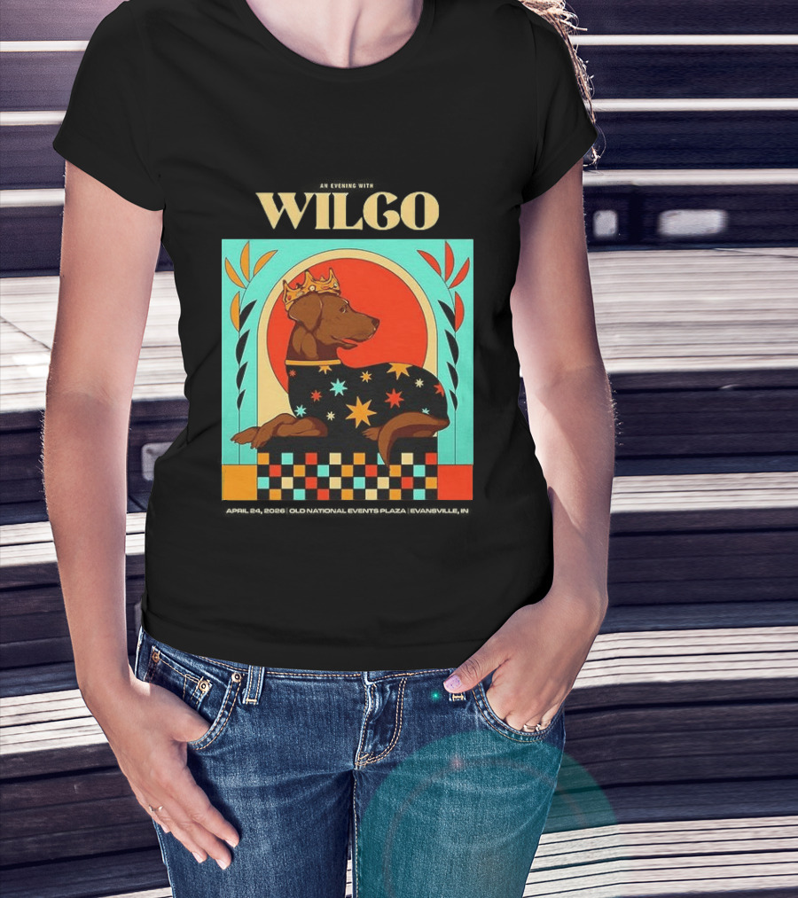 Wilco Dog With Crown And Stars April 2026 National Events Plaza Evansville T-Shirt