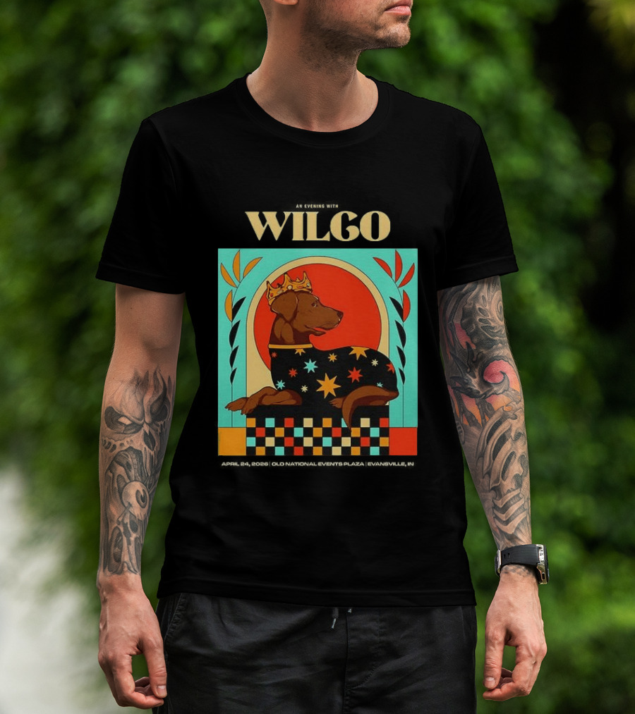 Wilco Dog With Crown And Stars April 2026 National Events Plaza Evansville T-Shirt