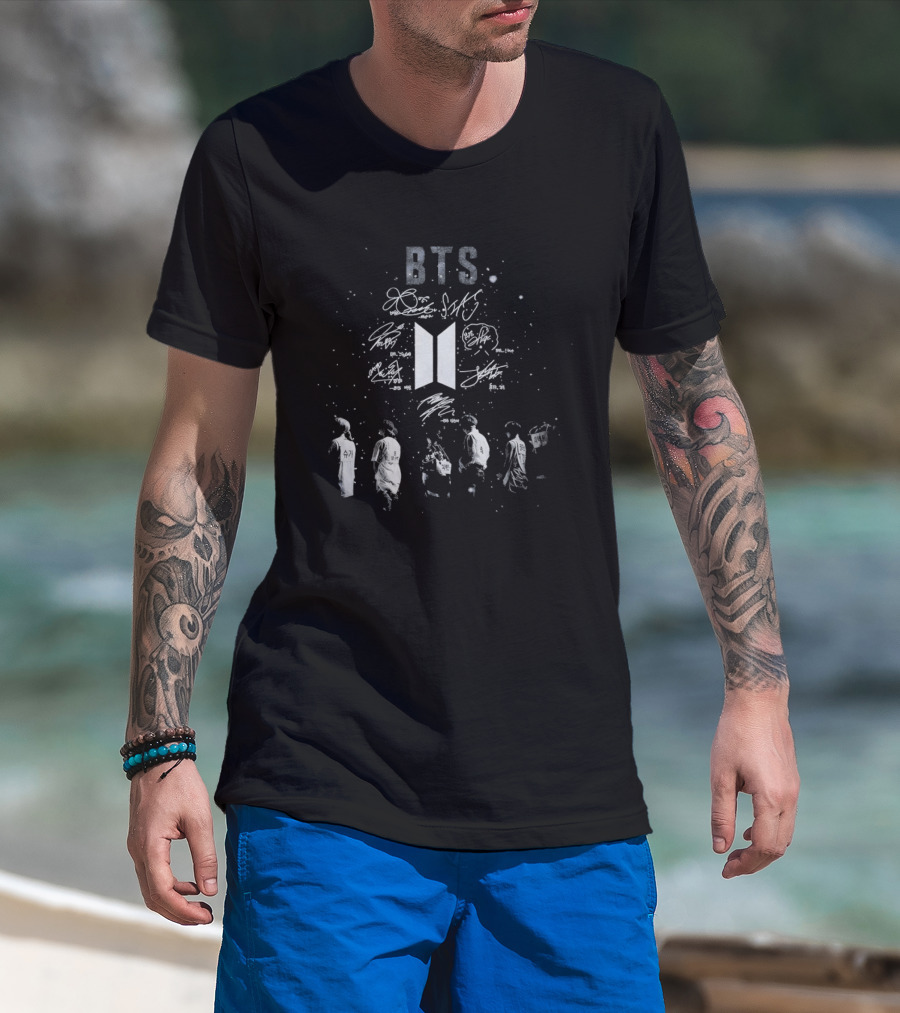 BTS Bangtan Sonyeondan Signatures And Symbol With Group T-Shirt
