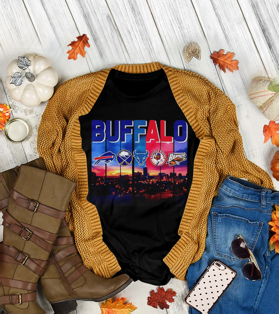 Buffalo Bills Sabres Bandits Bridles City Skyline Sports Teams T-Shirt