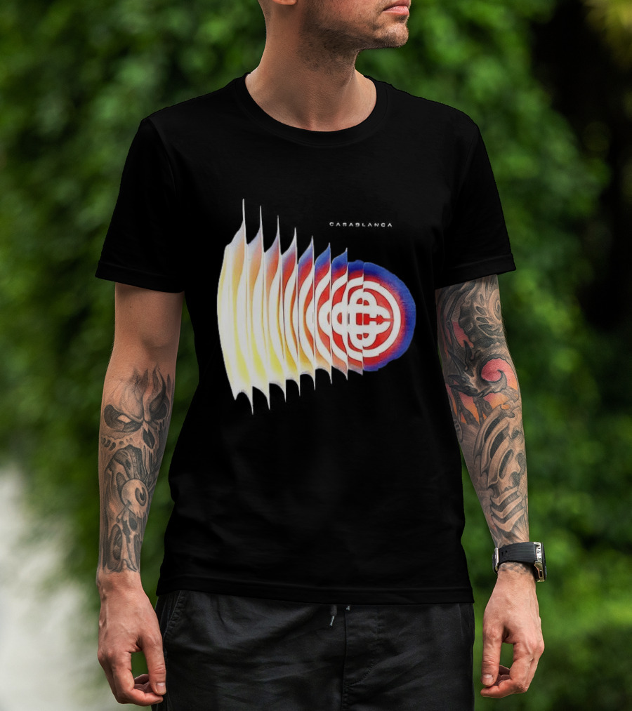 Casablanca Shockwave Optical Illusion Pattern With Red Blue Yellow Layers T-Shirt