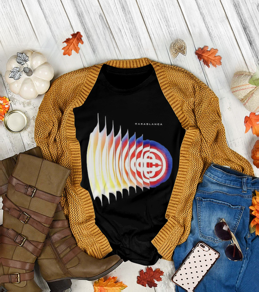Casablanca Shockwave Optical Illusion Pattern With Red Blue Yellow Layers T-Shirt