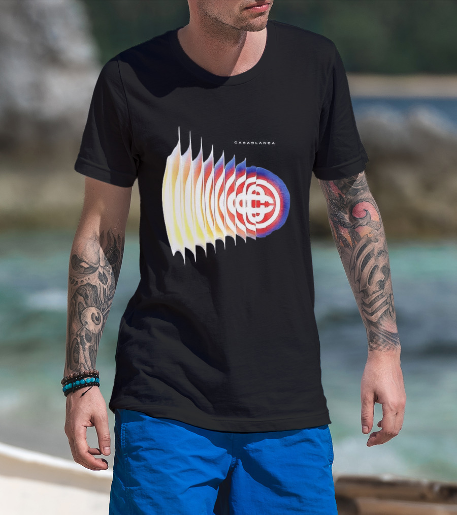 Casablanca Shockwave Optical Illusion Pattern With Red Blue Yellow Layers T-Shirt