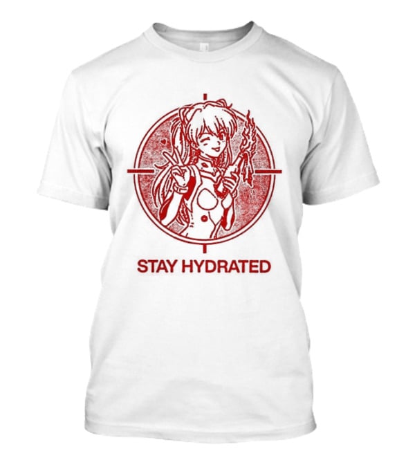 Asuka Langley Soryu Stay Hydrated Neon Genesis Evangelion Anime Iconic Red Circle T-Shirt