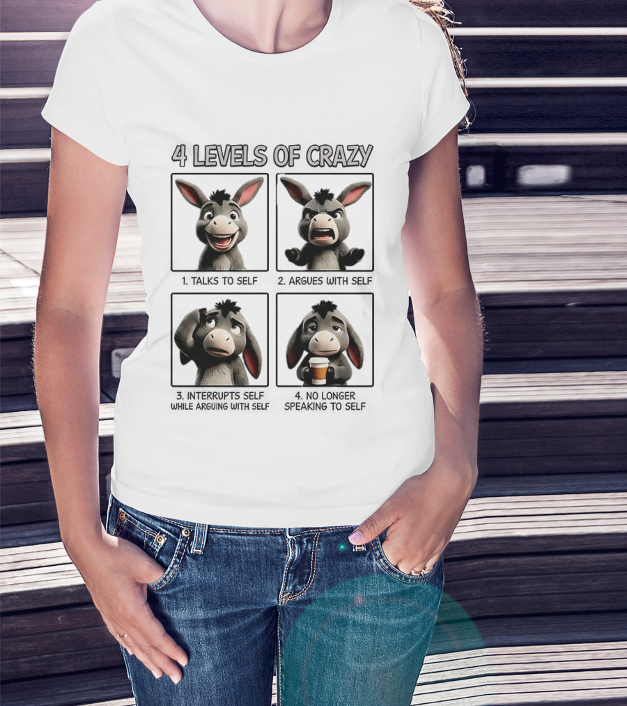 4 Levels Of Crazy Donkey Expressions Coffee Mood T-Shirt