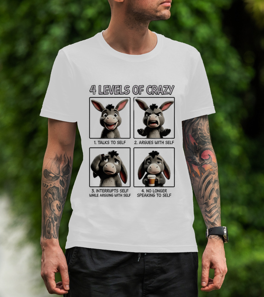 4 Levels Of Crazy Donkey Expressions Coffee Mood T-Shirt