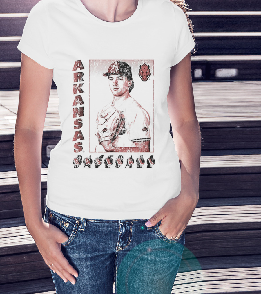 Arkansas Baseball Player With Razorback T-Shirt
