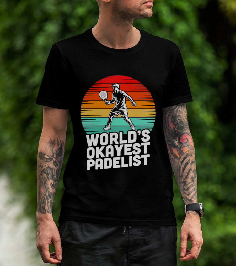 World's Okayest Padelist Retro Sunset Paddle Player T-Shirt